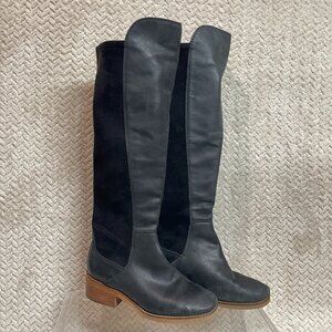 Lucky Brand Tilaree Womens Black Leather Suede Slip On Tall Boots Size 6.5